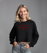 2 black Cropped Sweatshirt red My brain is 80% song lyrics #color_black