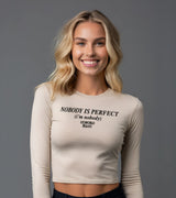 2 cream Cropped Longsleeve black NOBODY IS PERFECT (i'm nobody) #color_cream