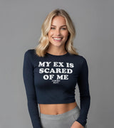 2 navy Cropped Longsleeve white MY EX IS SCARED OF ME #color_navy