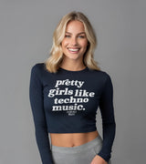 2 navy Cropped Longsleeve white pretty girls like techno music #color_navy