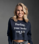 2 navy Cropped Sweatshirt white Darling your looks can kill #color_navy