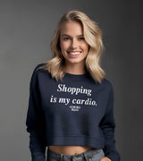 2 navy Cropped Sweatshirt white Shopping is my cardio #color_navy