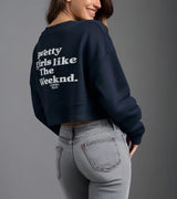 2 navy Cropped Sweatshirt white pretty girls like The Weeknd #color_navy