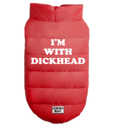 2 red Pet Puffer Jacket white I'M WITH DICKHEAD #color_red
