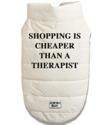 2 white Pet Puffer Jacket black SHOPPING IS CHEAPER THAN A THERAPIST #color_white